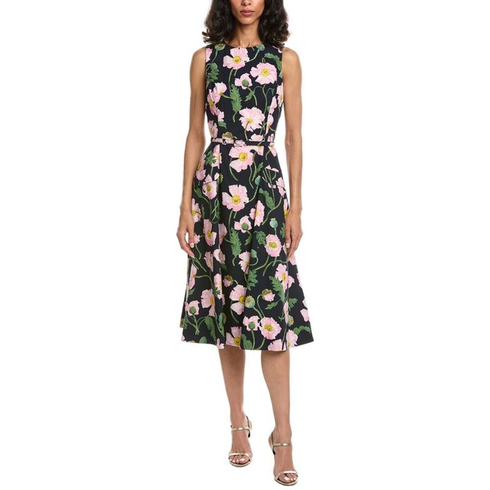 Oscar De La Renta Womens Painted Poppies Dress, Pink
